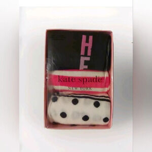 Kate Spade 3 pack crew socks striped polka dot " happy" spellout new